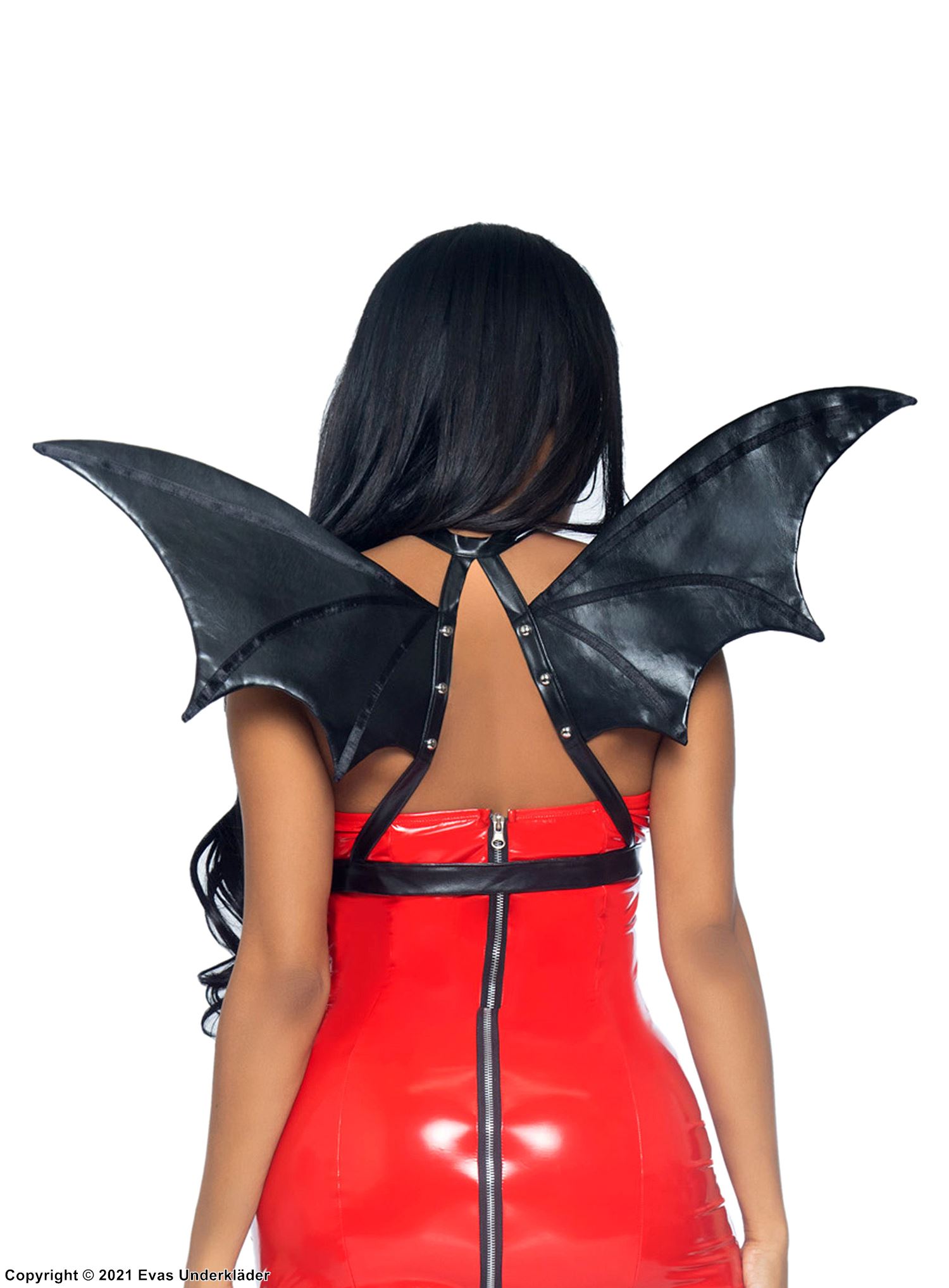 Bat, costume wings, faux leather, ring, studs